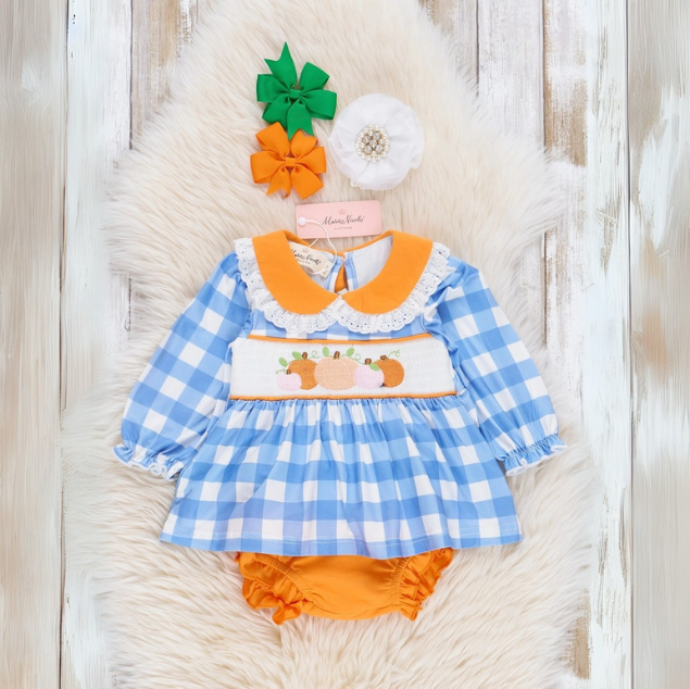 Plaid & Pumpkin Smocked Bloomers Outfit