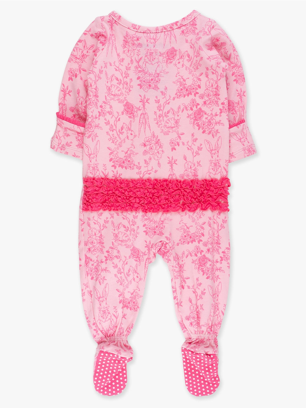 Softsnooze Baby Girls Cottontail Toile Footed Ruffle One-Piece Pajama