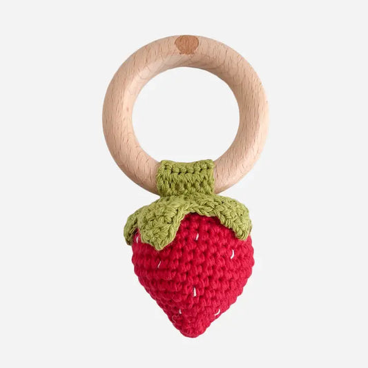 Strawberry Cotton Crochet Teether Rattle Toy