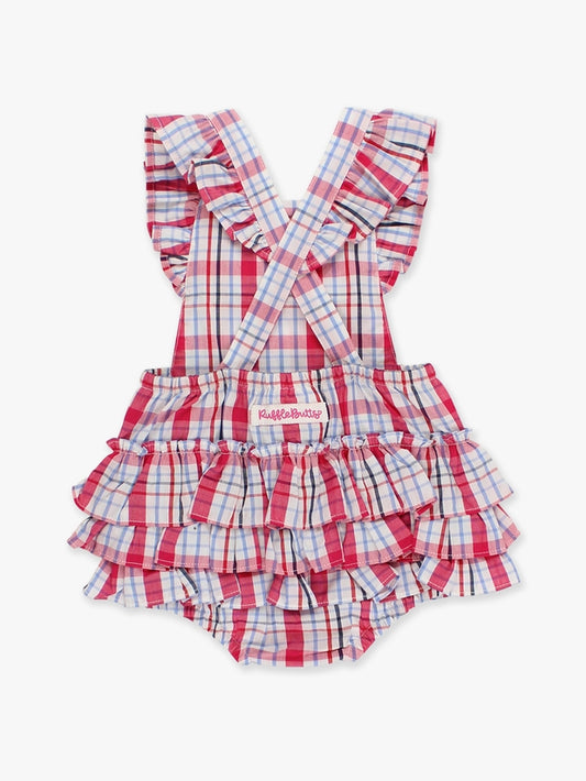Adley Plaid Flutter Overall Romper