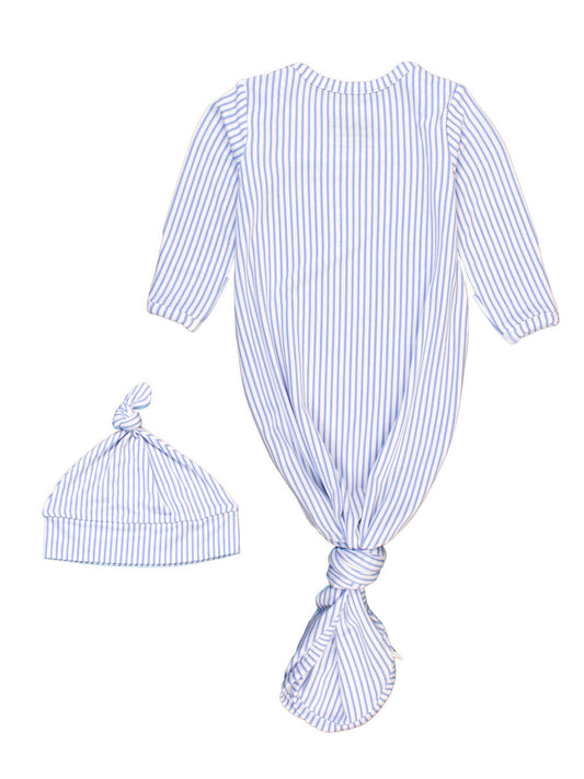 Softsnooze Baby Boys Micro Stripe Knotted Sleep Gown & Hat Set