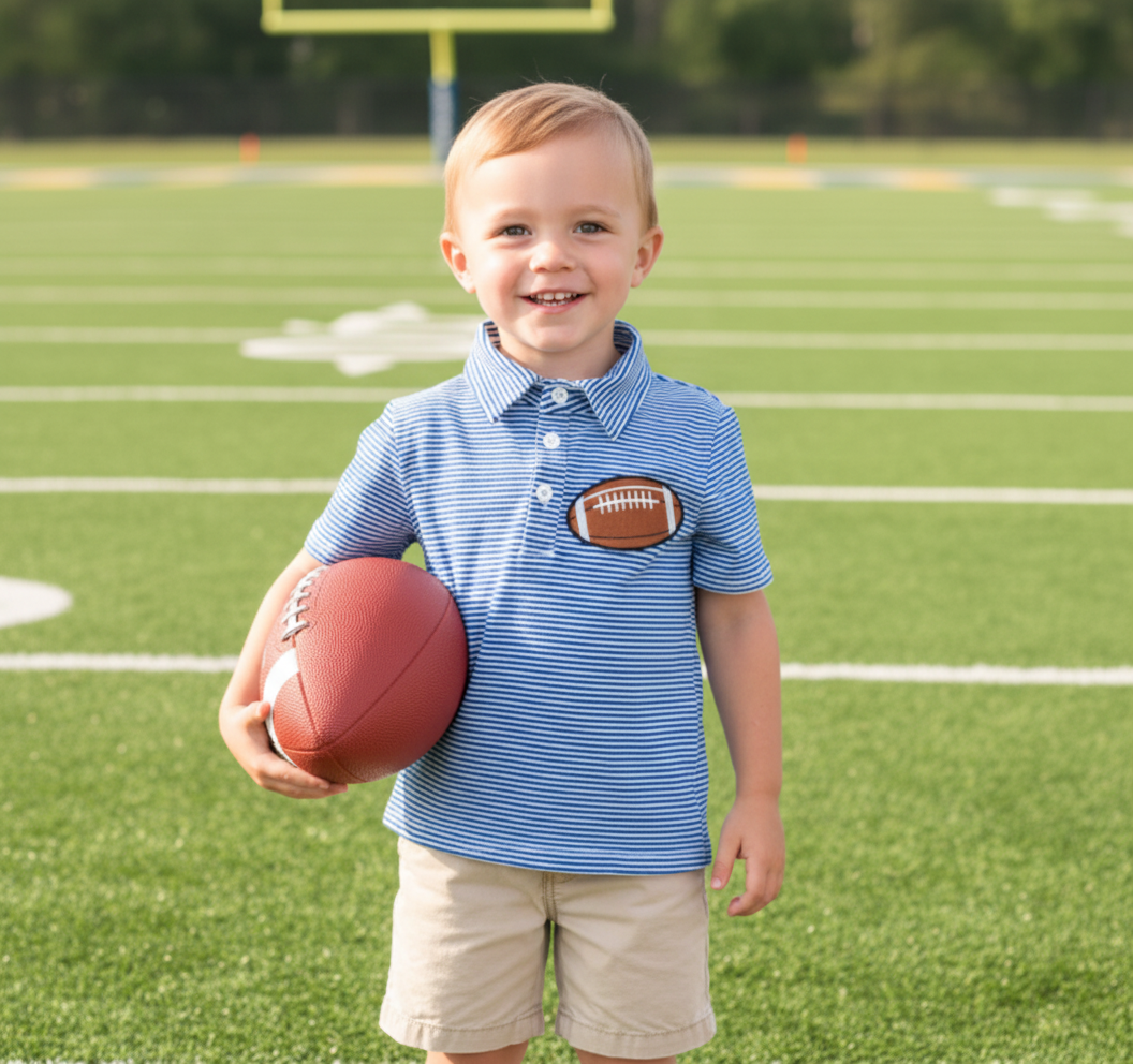 Stripe Cotton Embroidered Football Polo Shirt