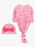 Load image into Gallery viewer, Cotton Modal Cottontail Toile Ruffle Knotted Sleep Gown & Bow Hat Set
