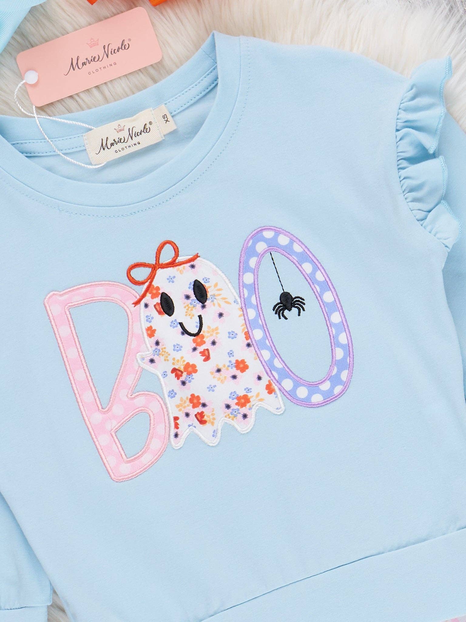 Lil’ Miss Boo Embroidered Ruffle Bell Bottom Outfit