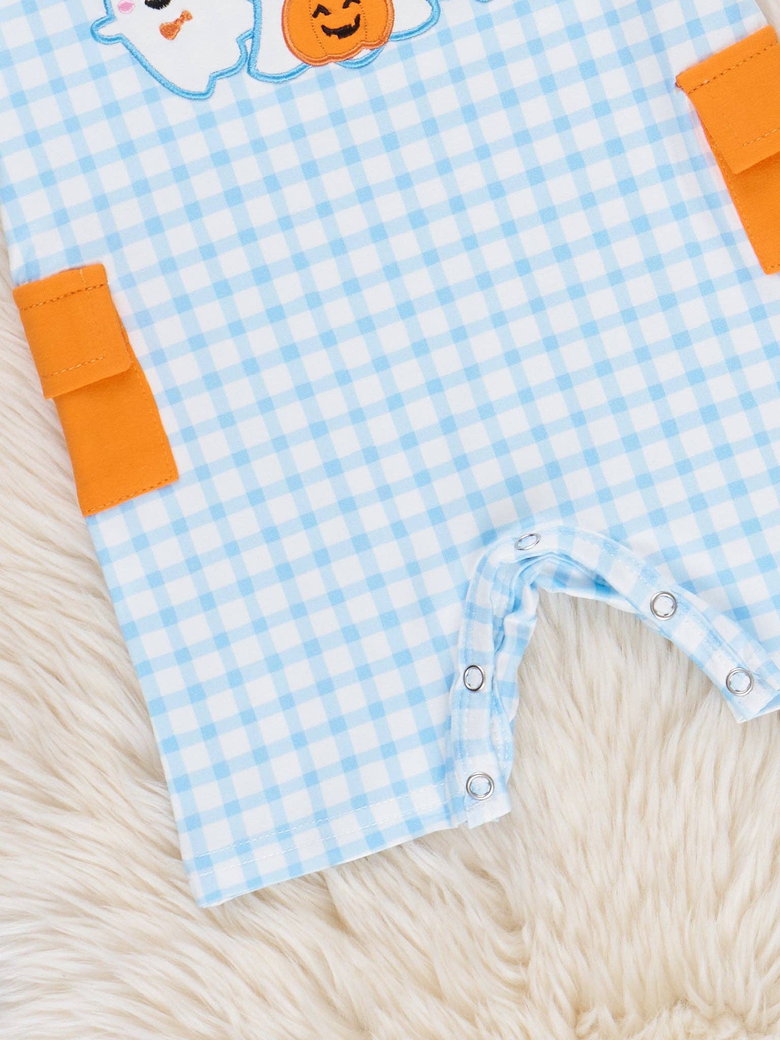 Plaid Embroidered Ghost Pals Gingham Romper