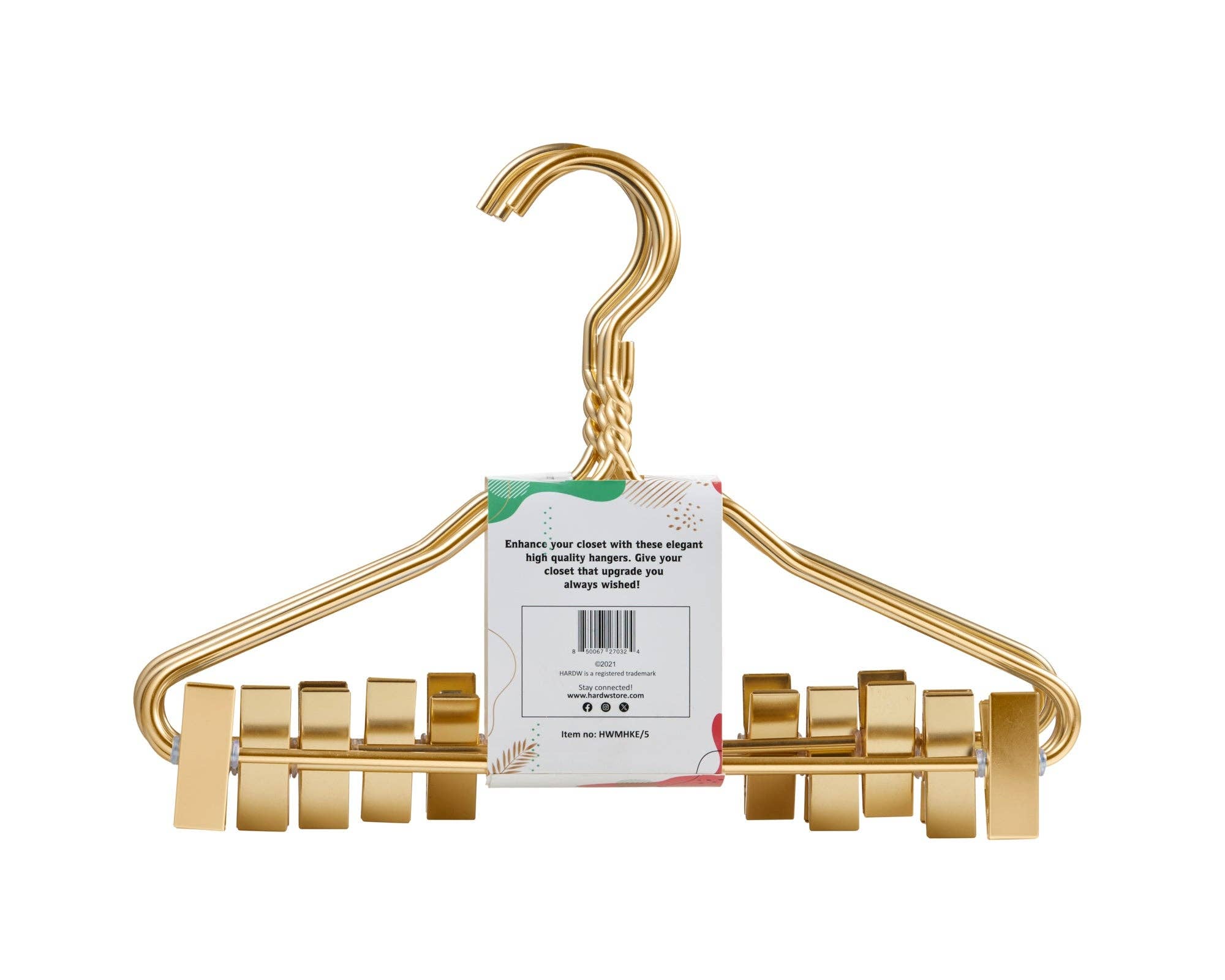 Kids Gold Aluminum Hanger W/ Clips (5 Pcs Per Paper Sleeve)
