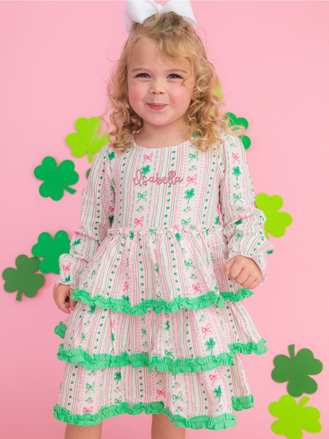 Girls Clover Bows & Wishes Cotton Gauze Tiered Ruffle Dress