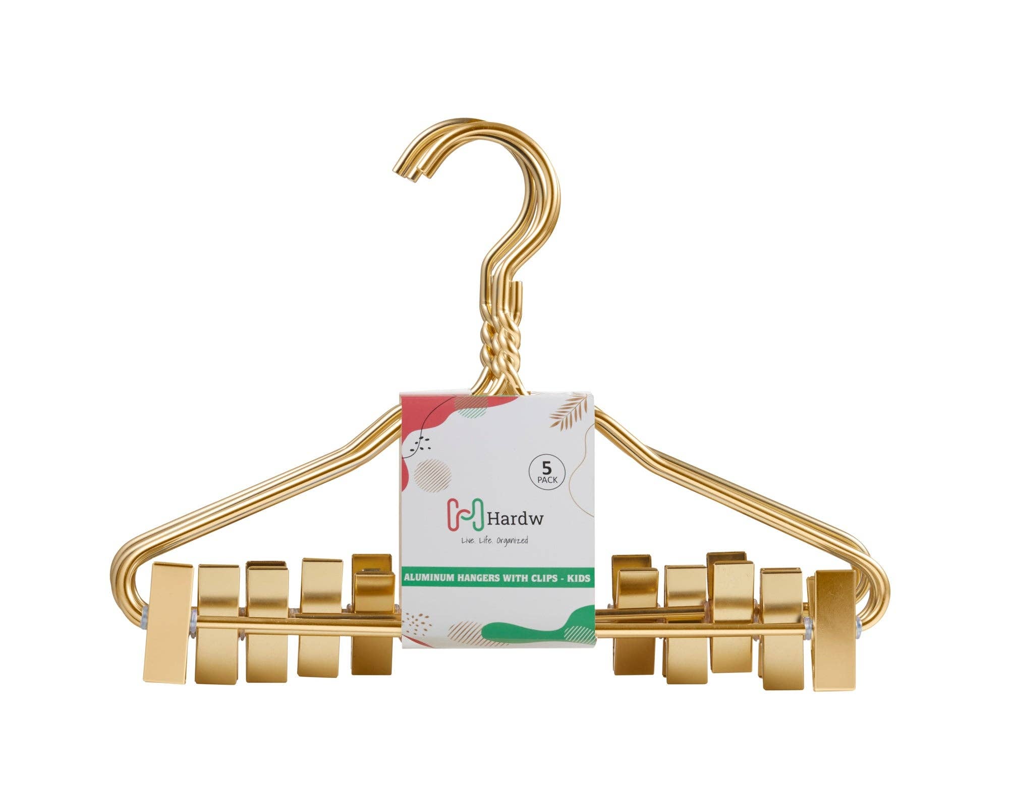 Kids Gold Aluminum Hanger W/ Clips (5 Pcs Per Paper Sleeve)