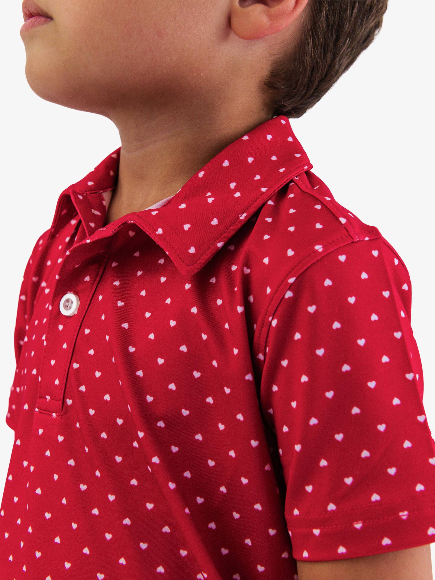 Boys Red Heart Polka Dot Knit Short Sleeve Performance Polo