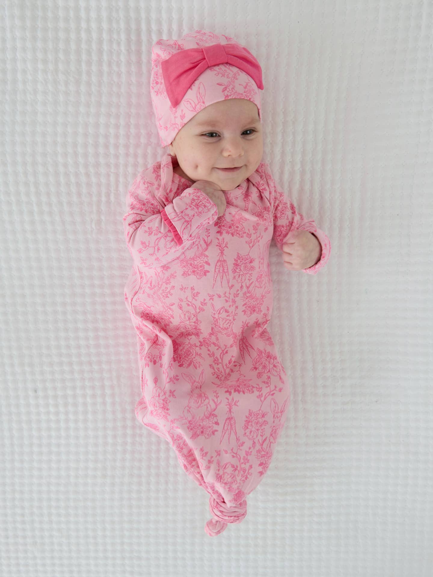 Cotton Modal Cottontail Toile Ruffle Knotted Sleep Gown & Bow Hat Set