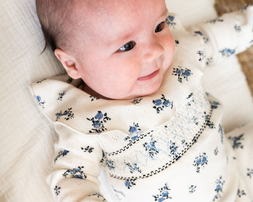 Floral Smocked Pointelle Knit Baby Footie