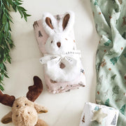 Swaddle with Rabbit Plush Rattle