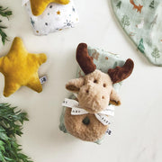 Swaddle with Moose Plush Rattle