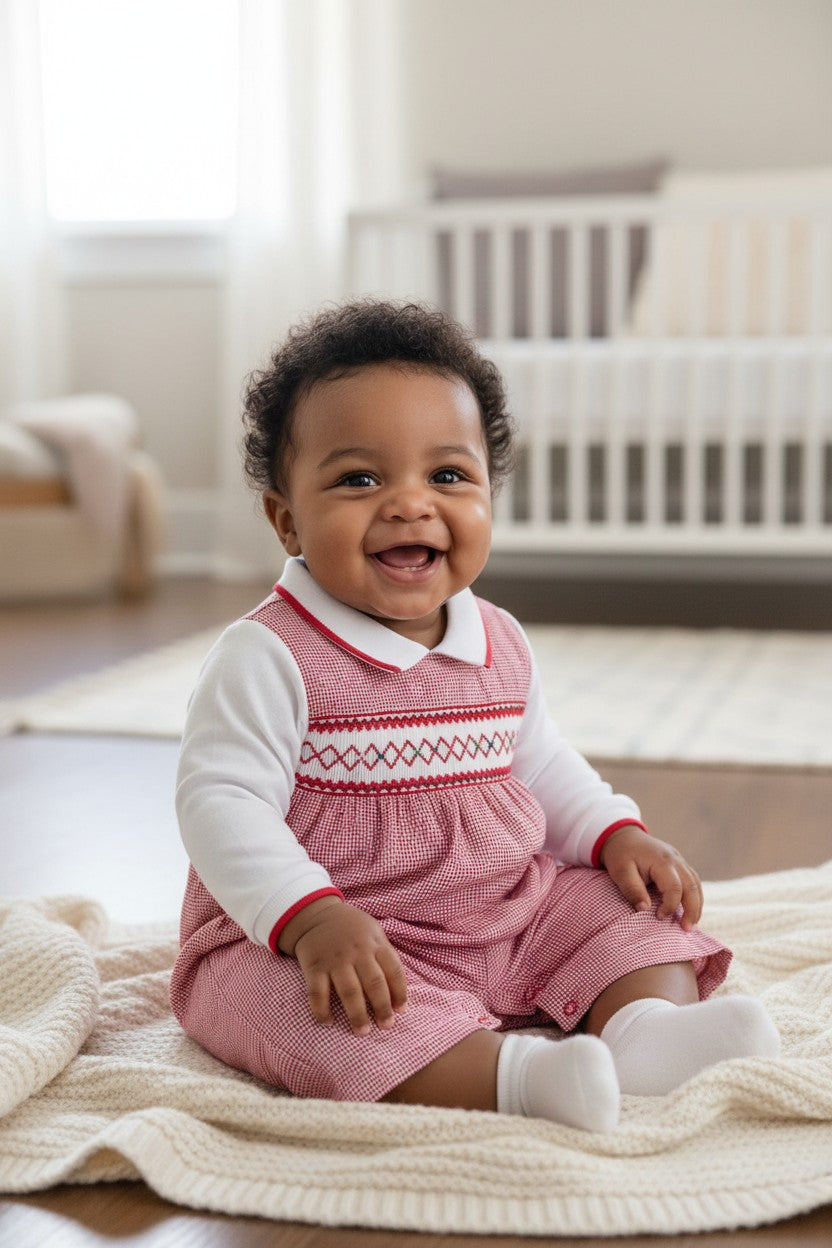 Red Check Smocked Longall