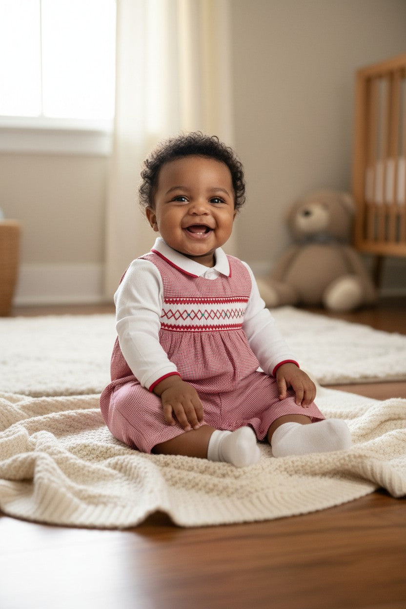 Red Check Smocked Longall