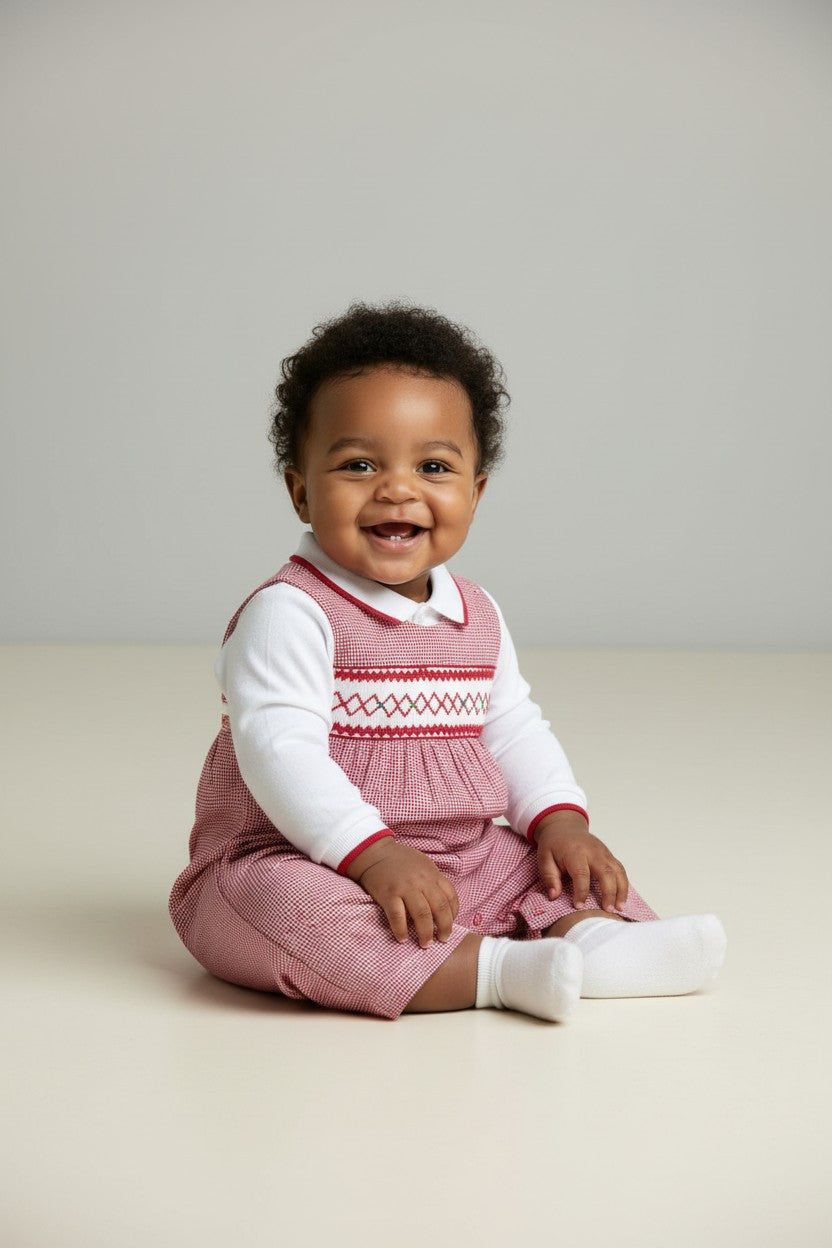 Red Check Smocked Longall