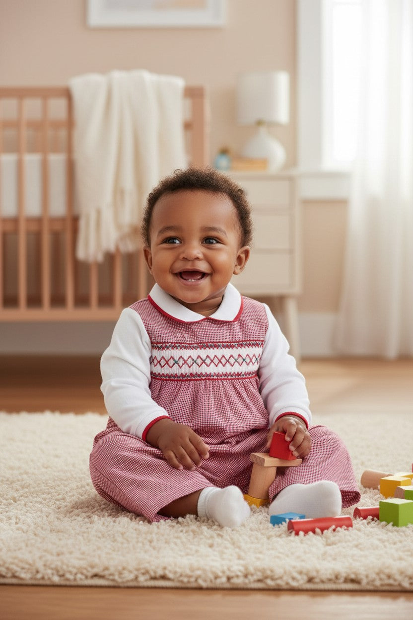 Red Check Smocked Longall