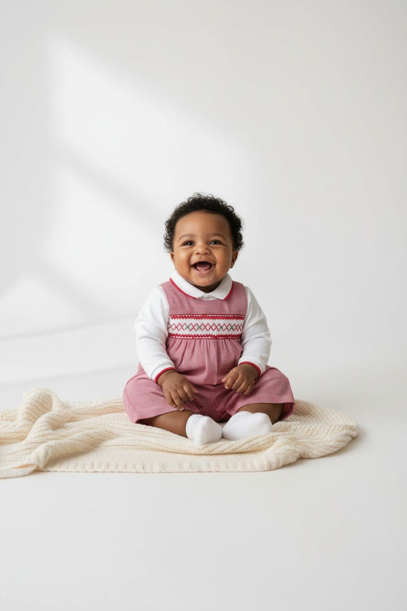 Red Check Smocked Longall