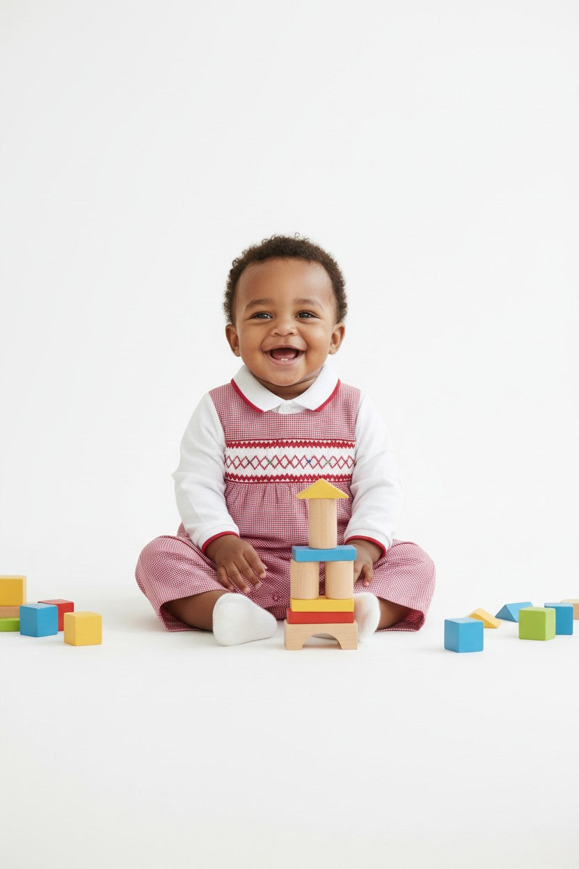 Red Check Smocked Longall
