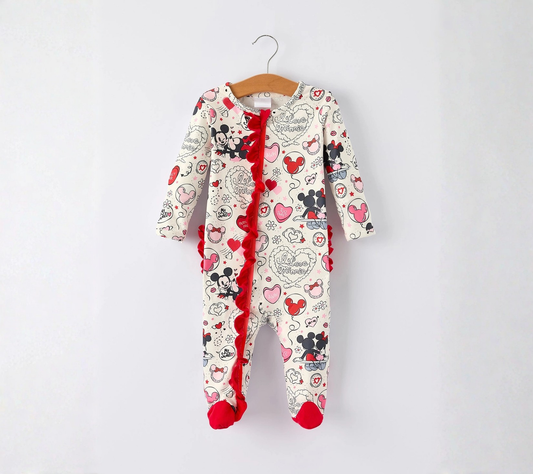 Cute Baby Girls Romper – Red & White Valentine Baby Pajamas