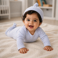 Load image into Gallery viewer, Softsnooze_Baby_Boys_Micro_Stripe_Knotted_Sleep_Gown_&_Hat_Set_RuffleButts_+_RuggedButts_2AP0710_00_P0660_03MNB_1
