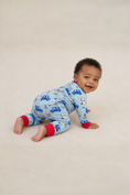 Load image into Gallery viewer, Softsnooze_Baby_Postal_Pups_Convertible_One_Piece_Footie_Pajama_RuffleButts_+_RuggedButts_5SL0944_00_P1234_03M00_2
