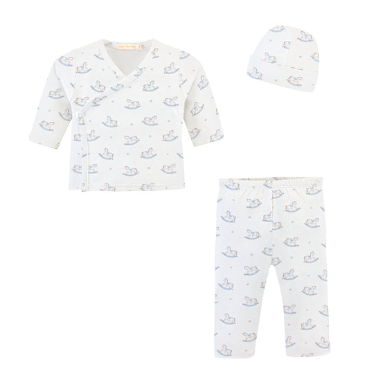 Tiny Rocking Horse Printed Pima Take Me Home With Hat Set_Baby Club Chic_SET069304