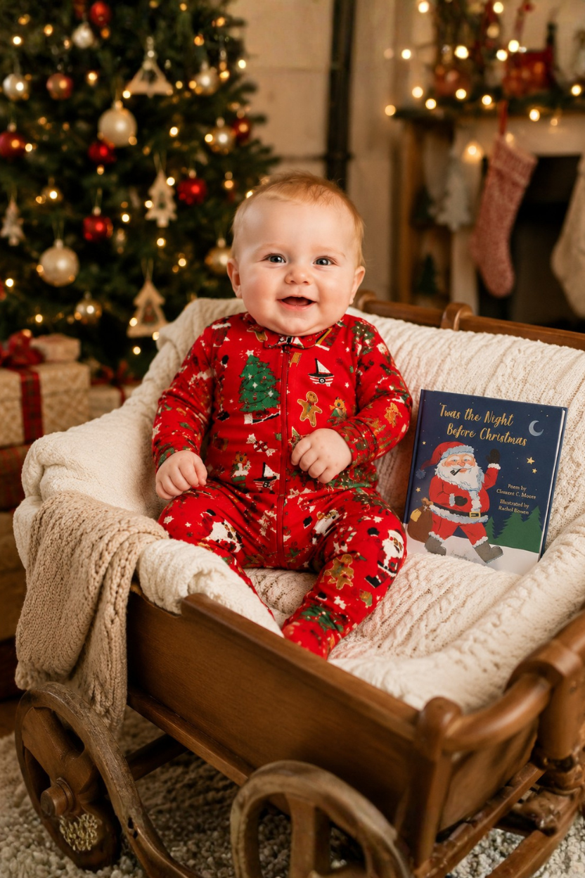 Twas_The_Night_Before_Christmas_Red_Box_Set_Baby_Coverall_With_Book_Books_to_Bed_18NBC3_1