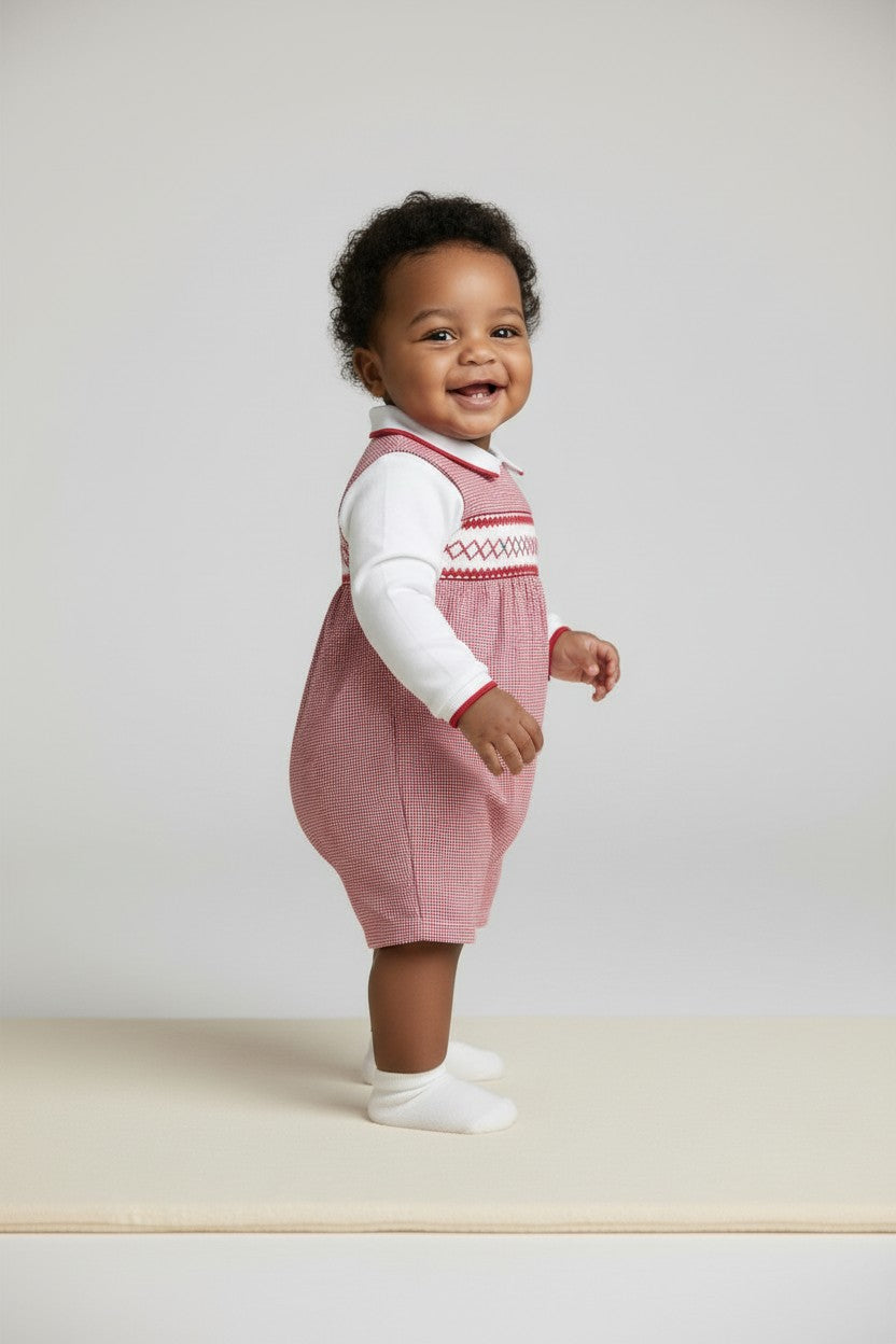 Red Check Smocked Longall