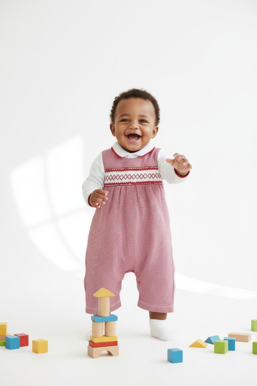 Red Check Smocked Longall