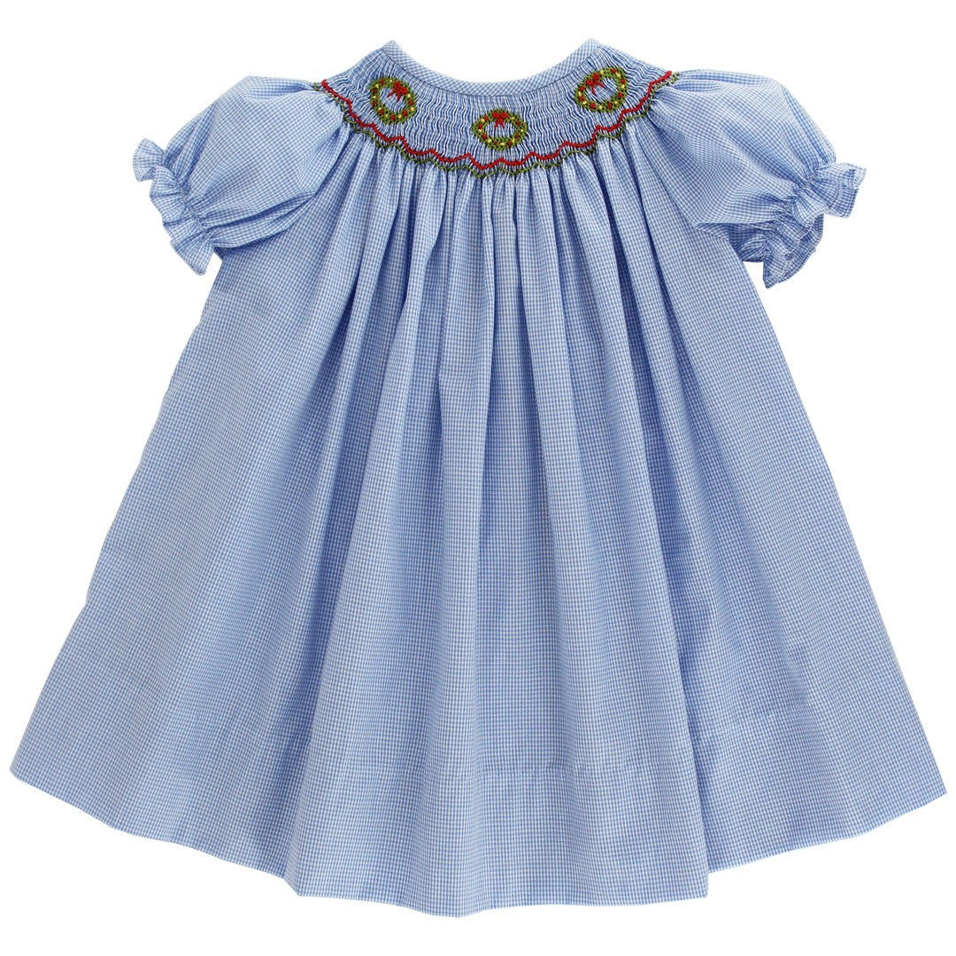 Wreath On Microcheck Bishop Dress_Bailey Boys_25729