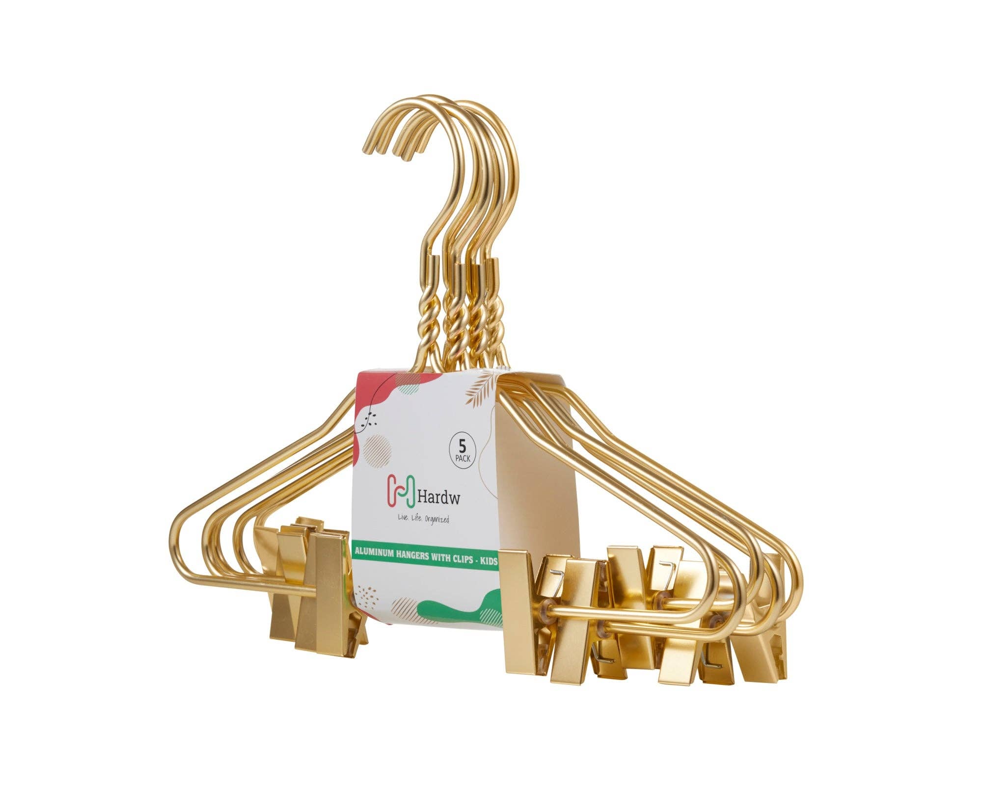 Kids Gold Aluminum Hanger W/ Clips (5 Pcs Per Paper Sleeve)