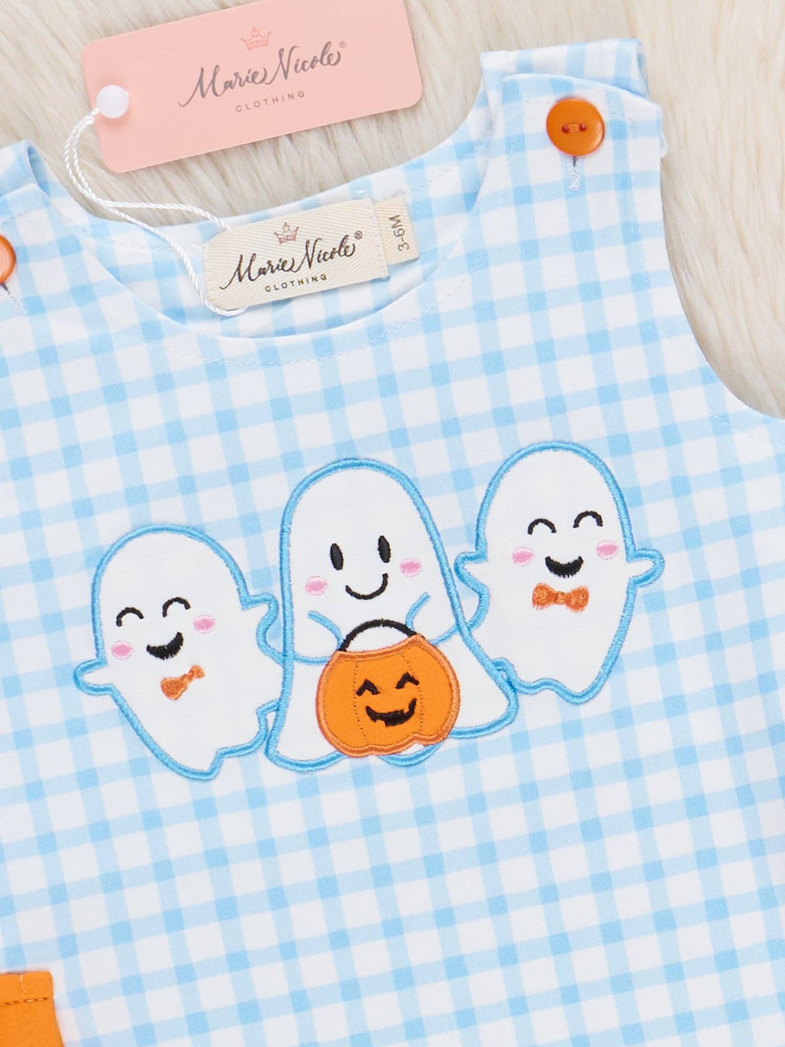 Plaid Embroidered Ghost Pals Gingham Romper