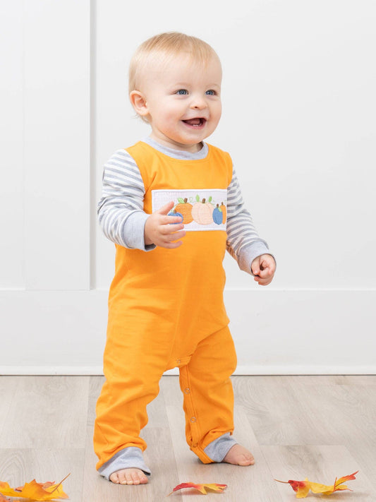 Plaid & Pumpkin Smocked Romper