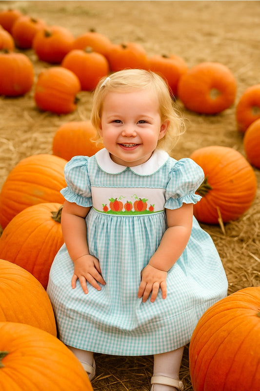 Fall Pumpkin Dress with Hand Picture Smocking