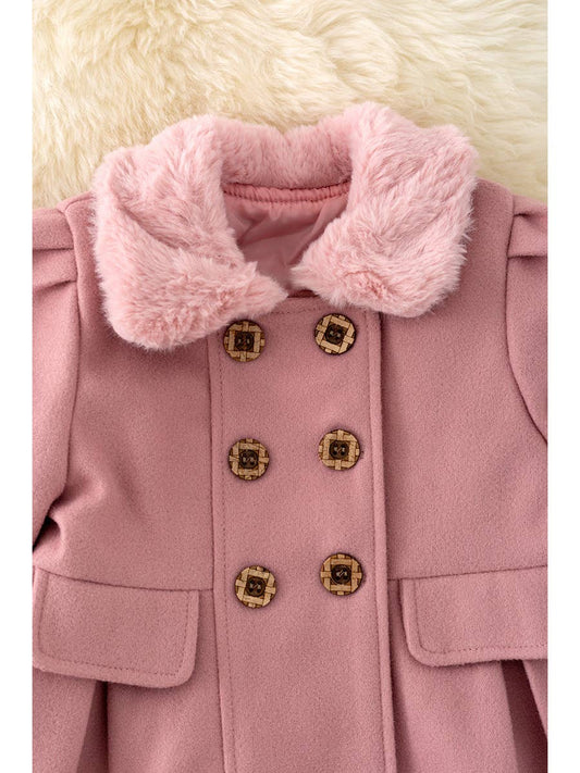 Pleated Jacket with Fur Collar