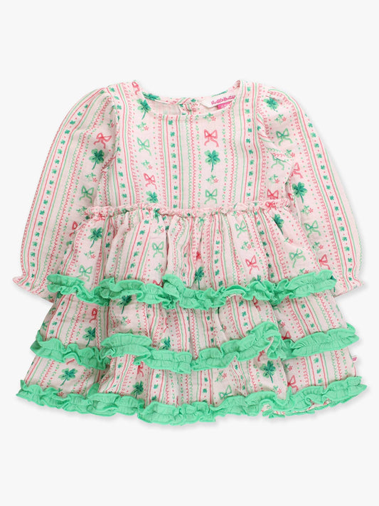 Girls Clover Bows & Wishes Cotton Gauze Tiered Ruffle Dress