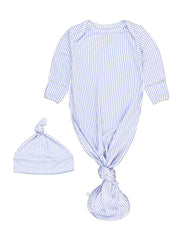 Softsnooze Baby Boys Micro Stripe Knotted Sleep Gown & Hat Set