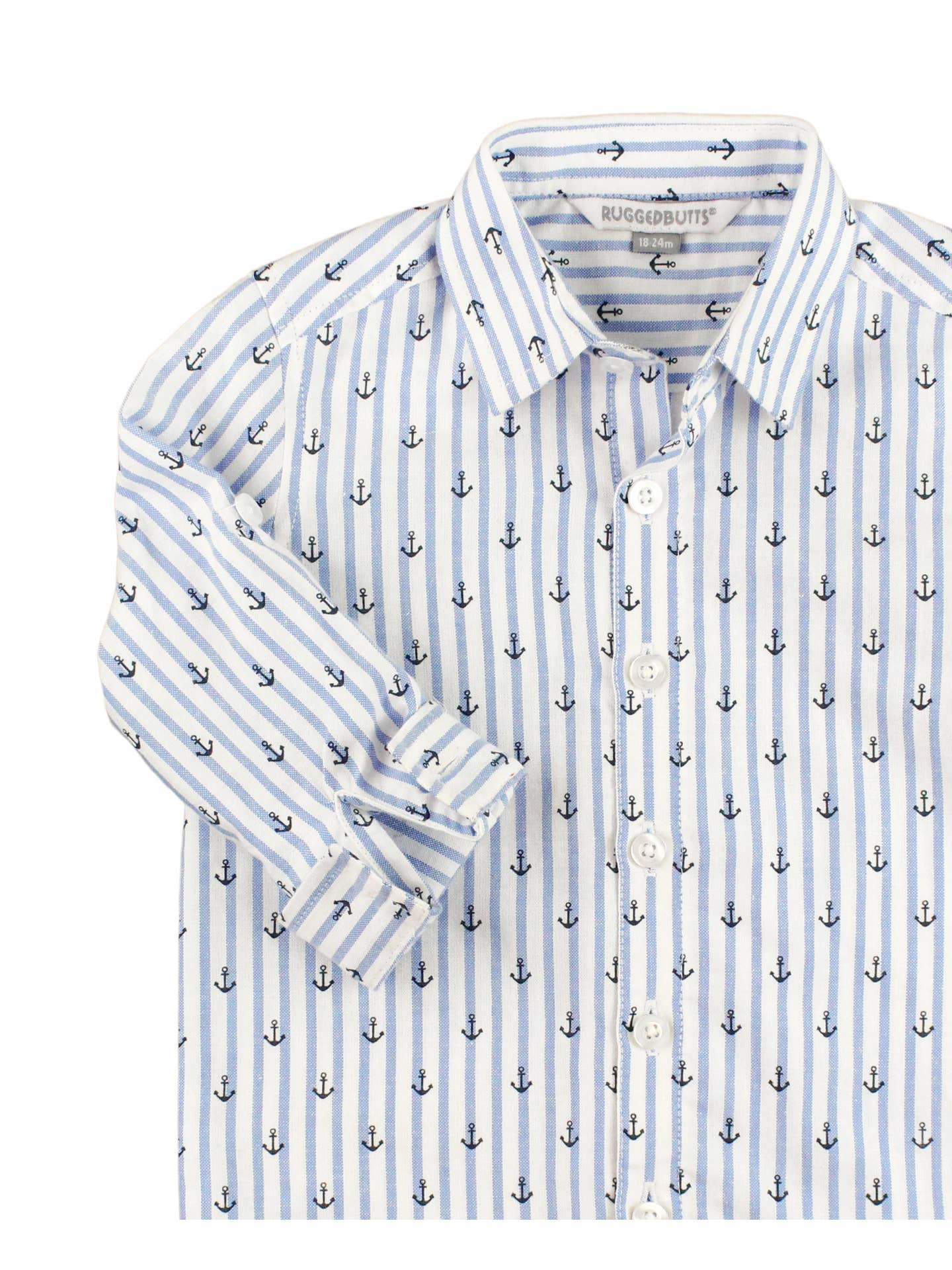 Boys Anchors Ahoy Stripe Long Sleeve Button Down Shirt
