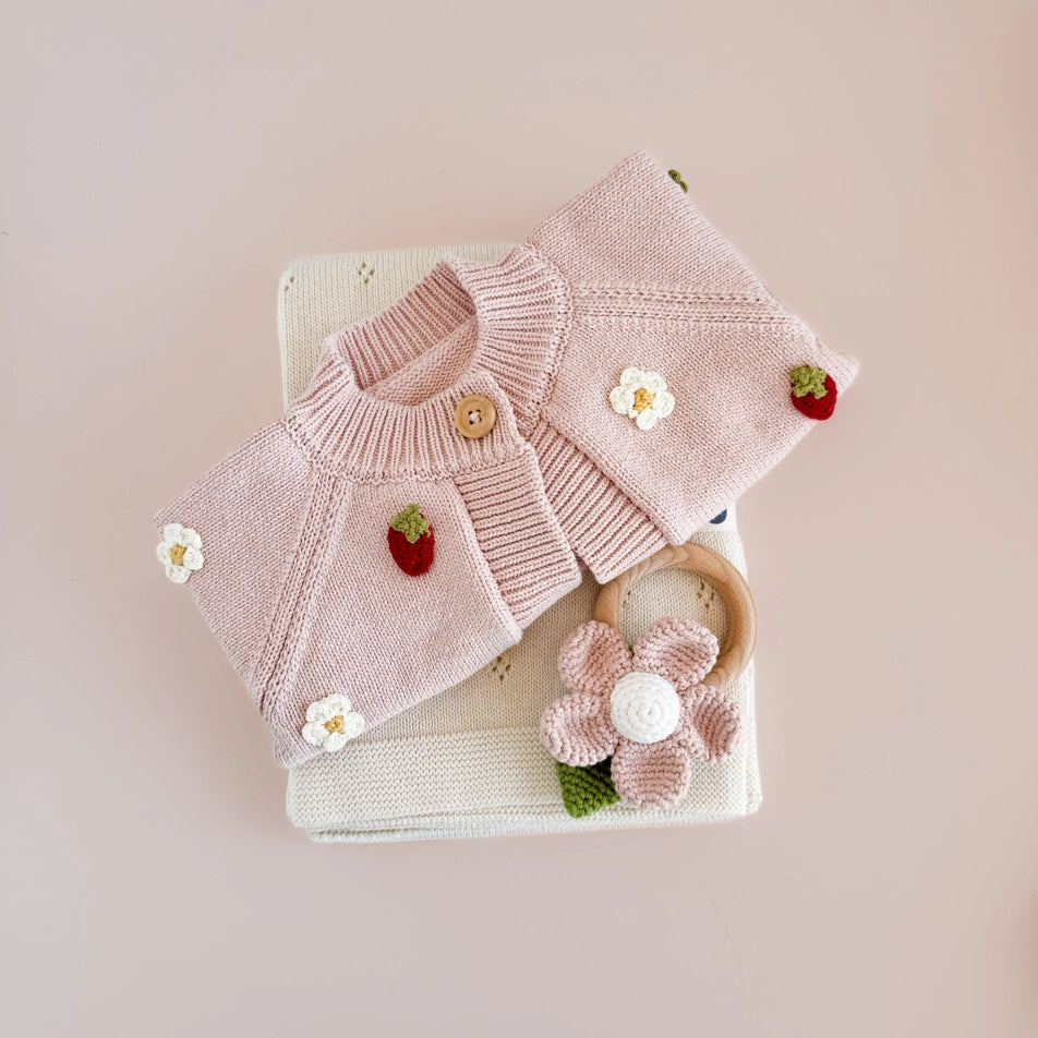 Cotton Strawberry Flower Baby Cardigan Sweater