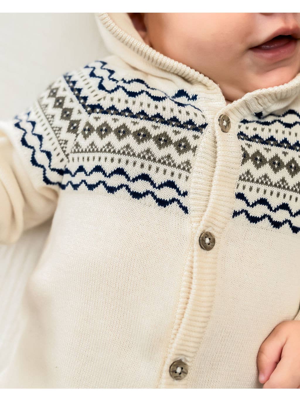 Fair Isle Jacquard Sweater Knit Baby Hooded Jumpsuit