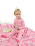 Load image into Gallery viewer, Softsnooze Baby Girls Cottontail Toile Footed Ruffle One-Piece Pajama
