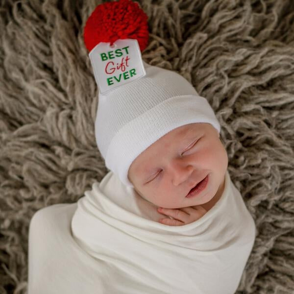 White Best Gift Ever Red Pom Hat