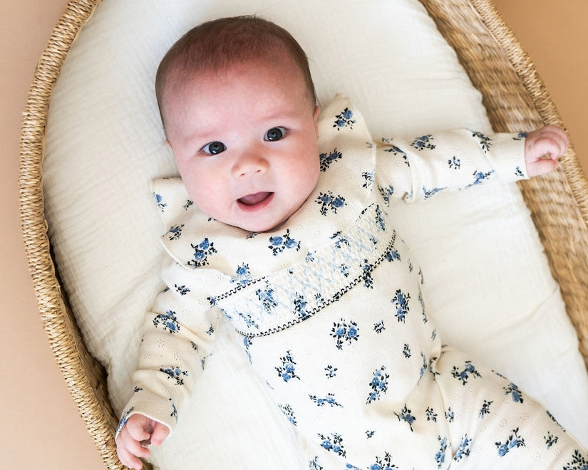 Floral Smocked Pointelle Knit Baby Footie