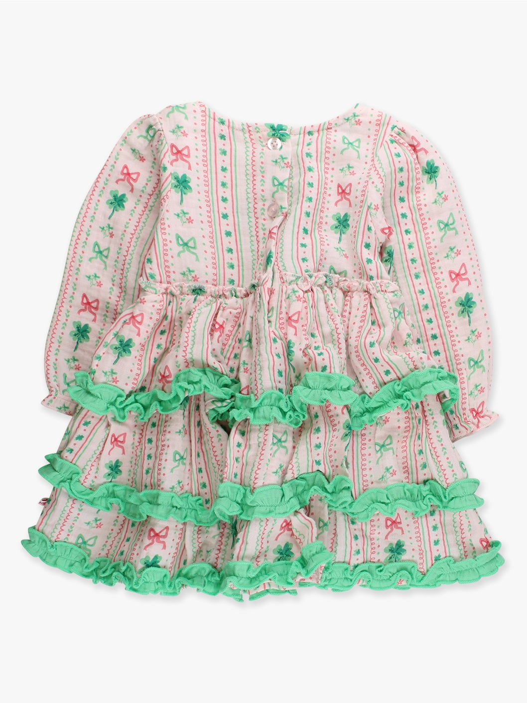 Girls Clover Bows & Wishes Cotton Gauze Tiered Ruffle Dress