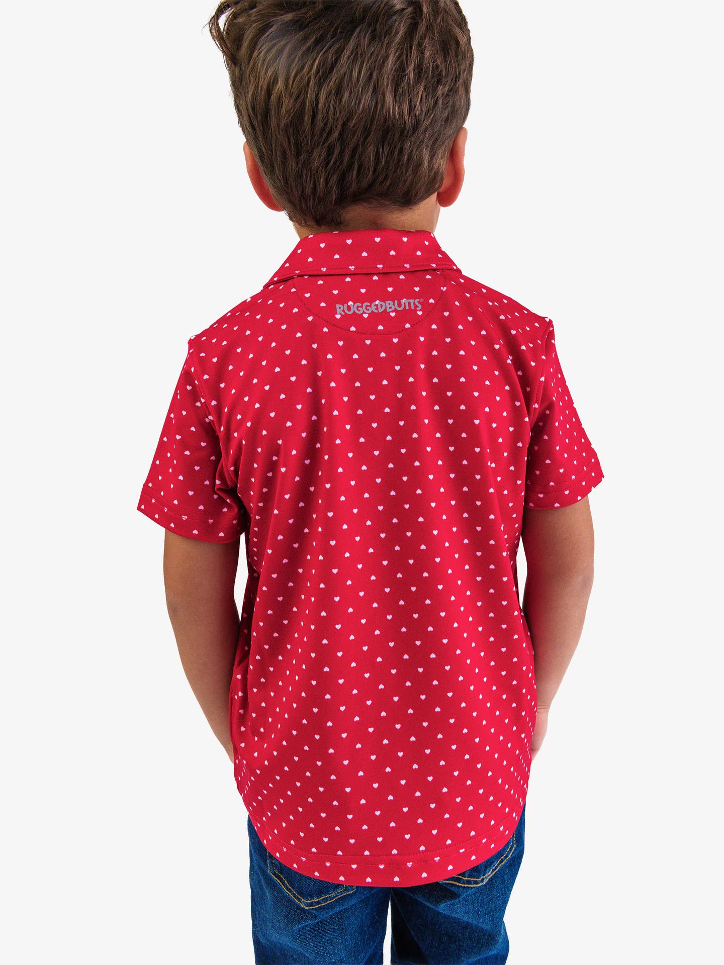 Boys Red Heart Polka Dot Knit Short Sleeve Performance Polo