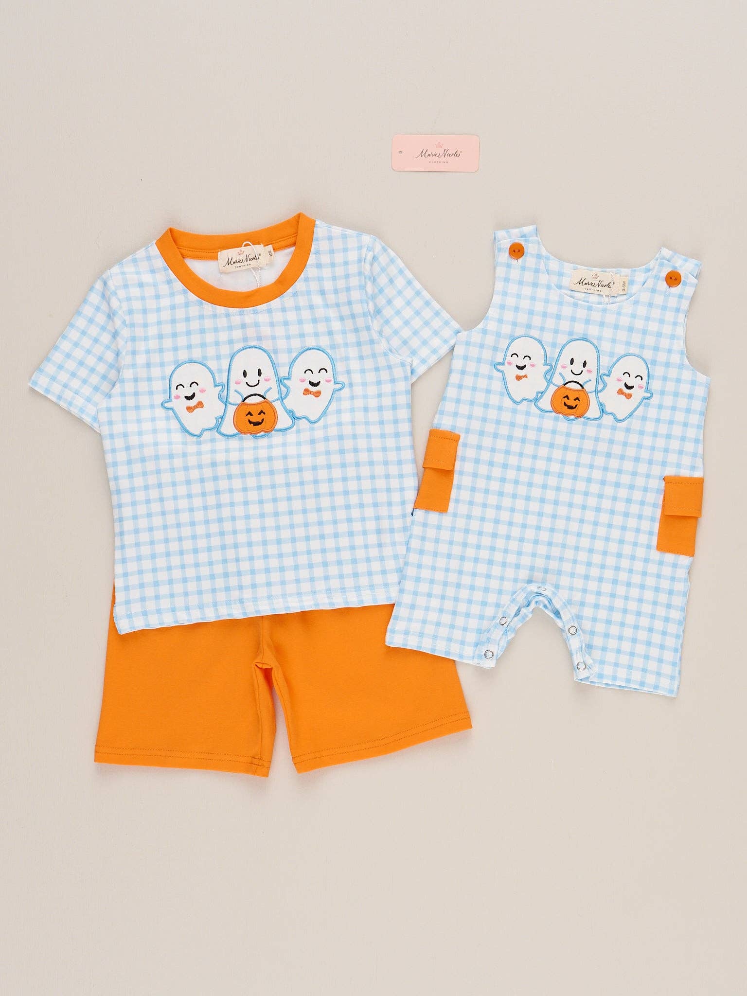 Plaid Embroidered Ghost Pals Gingham Romper