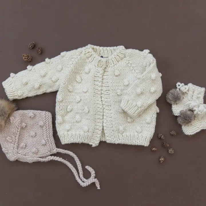 Cream Popcorn Knit Cardigan Baby Sweater