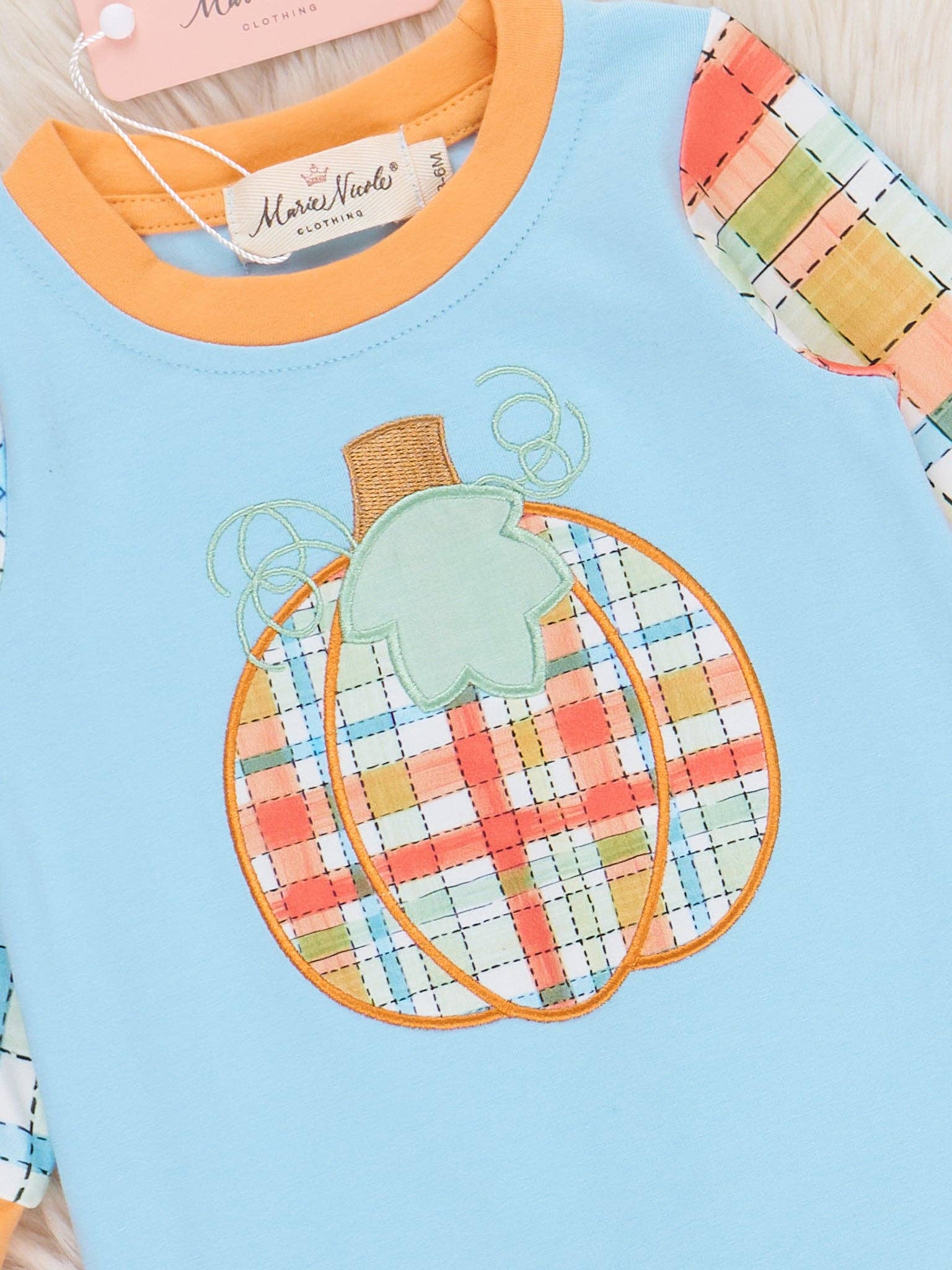 Plaid Patch Pumpkin Embroidered Romper