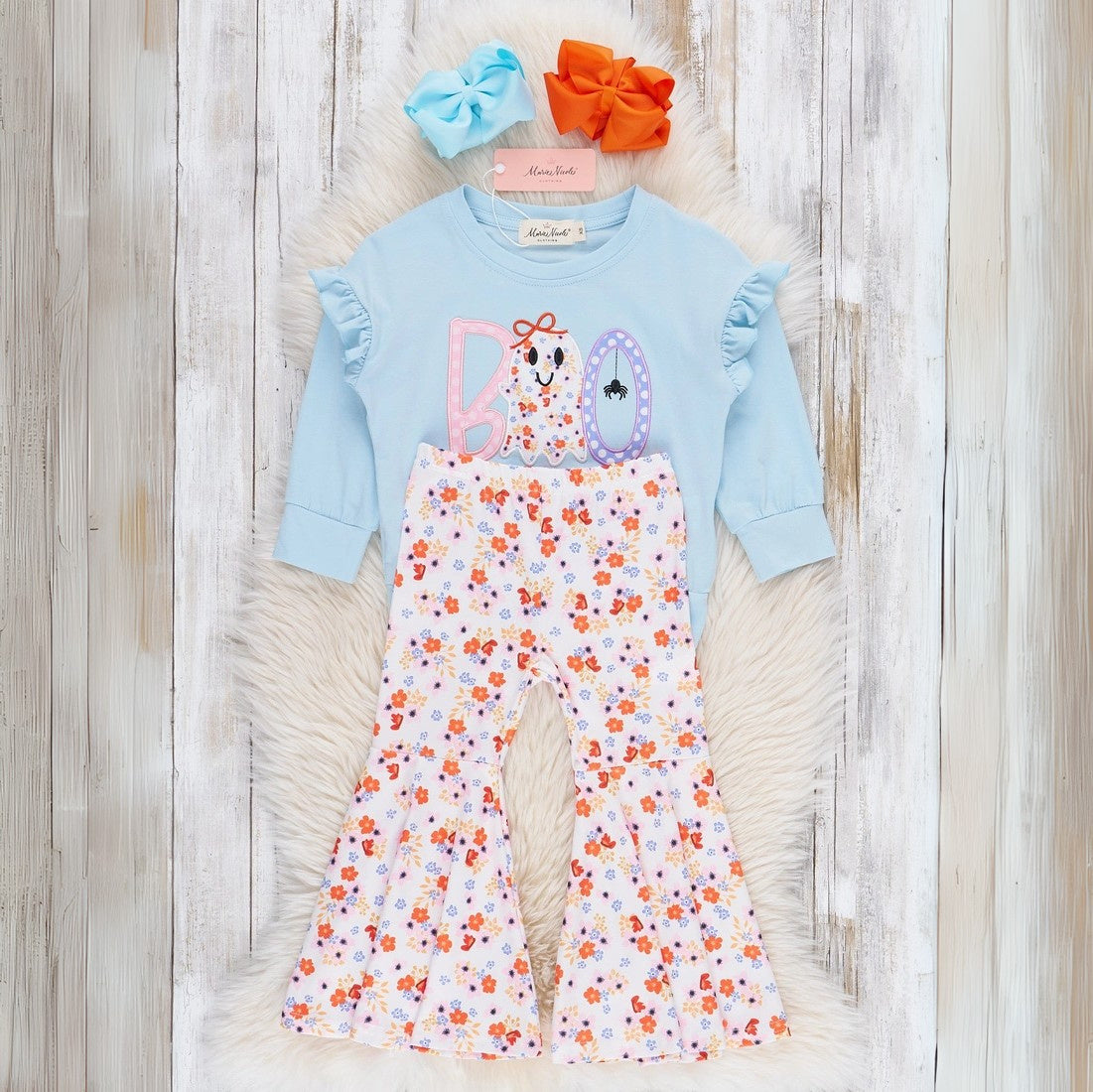 Lil’ Miss Boo Embroidered Ruffle Bell Bottom Outfit